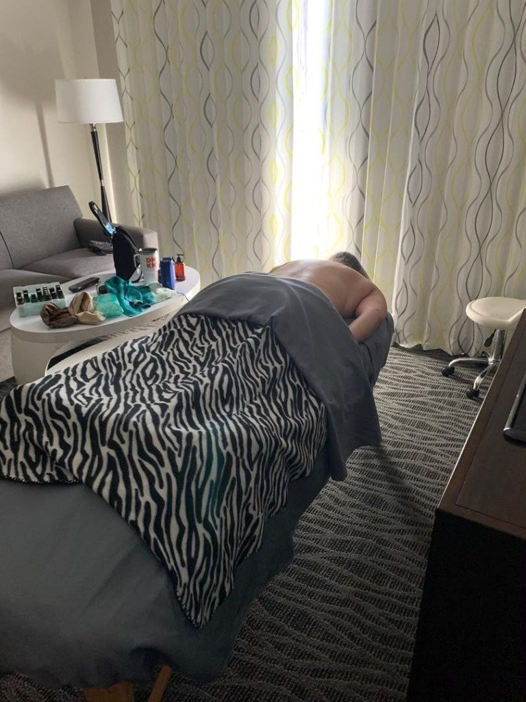 Private suite and table setup for an overnight massage session